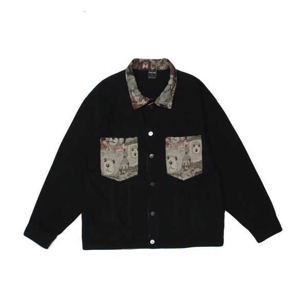 

men's jackets jacket hit-and-roll cartoon bear print harajuku trend color lapel 4fb9, Black;brown