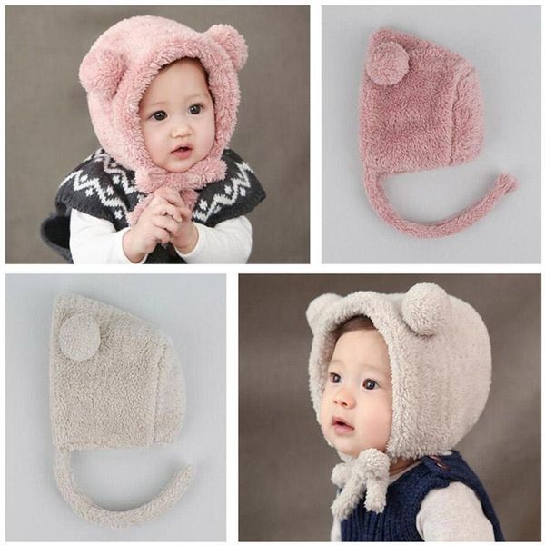 

caps & hats kawaii bear ear born baby hat cap plush thick winter warm girls boys beanie bonnet cute kids with warmer, Yellow