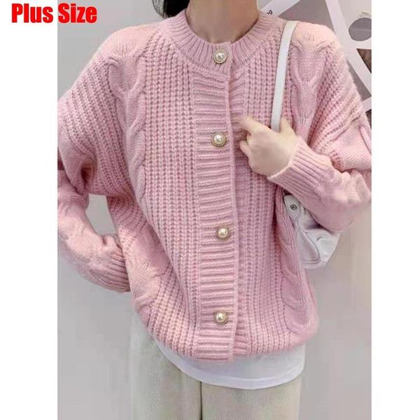 

women's knits & tees 2022 plus size 2xl sweaters o-neck buttons cardigans casual korean fashion lady knitwears long sleeve, White