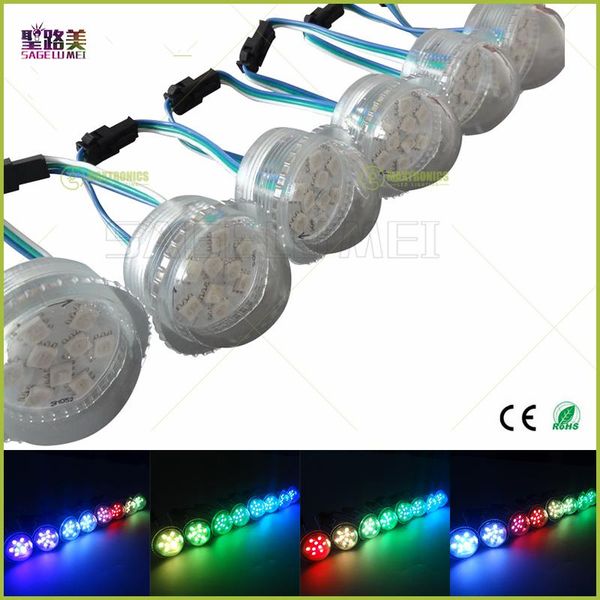 

super bright dc12v 2903ic 9leds 36mm diameter smd rgb pixel light d36mmtransparent cover led module strings waterproof ip modules