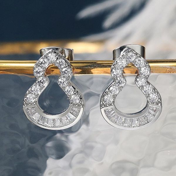 

stud gourd shape earrings for women crystal zirconia elegant female accessories party daily wear statement, Golden;silver