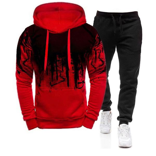 

mens sportswear suit autumn winter mens hoodies sweater and sweatpants sets outfits fashion printed tracksuit male, Gray