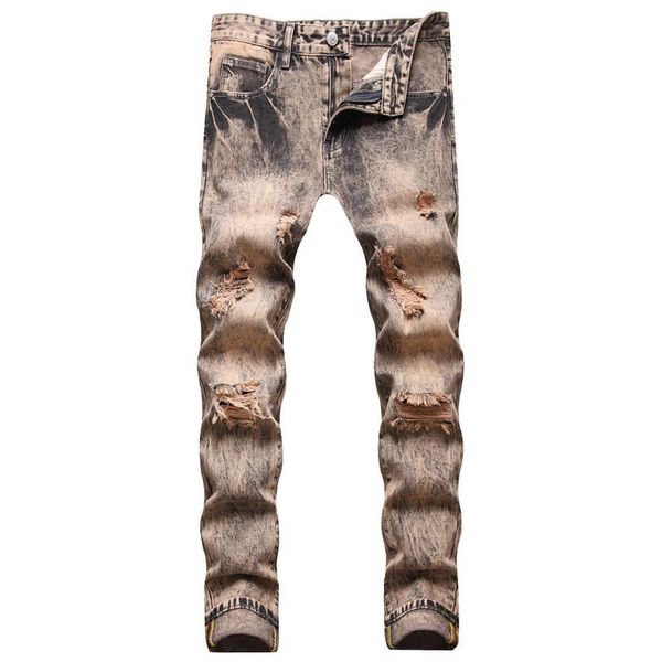 

men's jeans 2021 straight ripped multi-craft washed casual retro, Blue