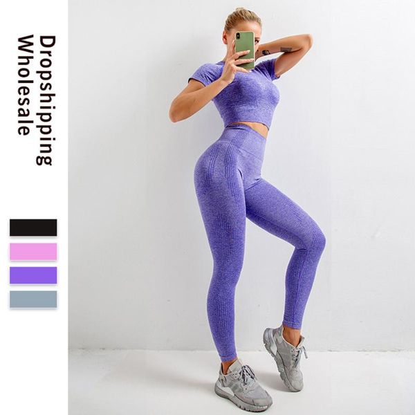 

yoga outfit seamless set women's tracksuit fitness long sleeve crop high waist leggings sports suit workout sportswear gym clothing