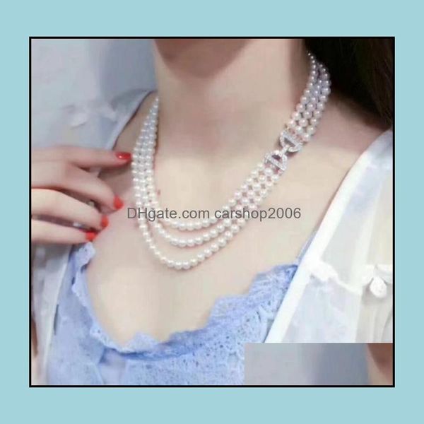 

beaded necklaces & pendants jewelry 3 rows 8-9mm white natural pearl necklace 18-20inch womens gift bridal drop delivery 2021 nuqyf, Silver