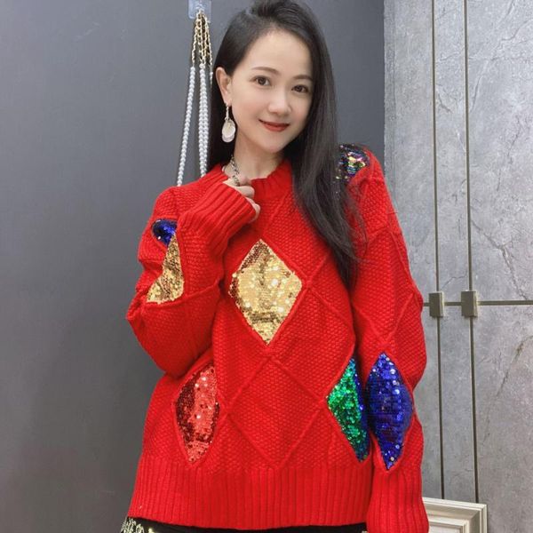 

women's sweaters big size patchwork sequins winter sweater side split hem knitted wear warm casual jumper, White;black