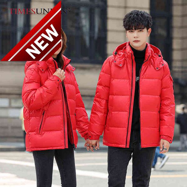 

2021 new winter men and women british style thickened warm short hooded business leisure 90% down jacket, Black