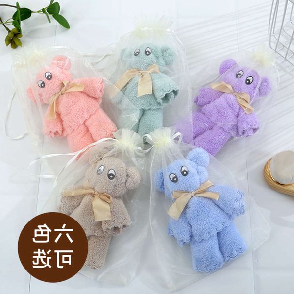 

handkerchief with hand gift bear shaped coral velvet lace absorbent towel, White