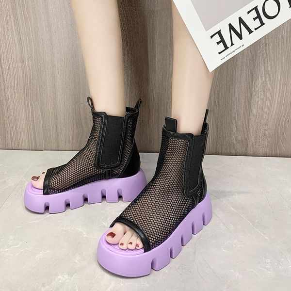 

boots summer women's mesh breathable platform women sandals ankle punk shoes lolita zapatos de mujer, Black