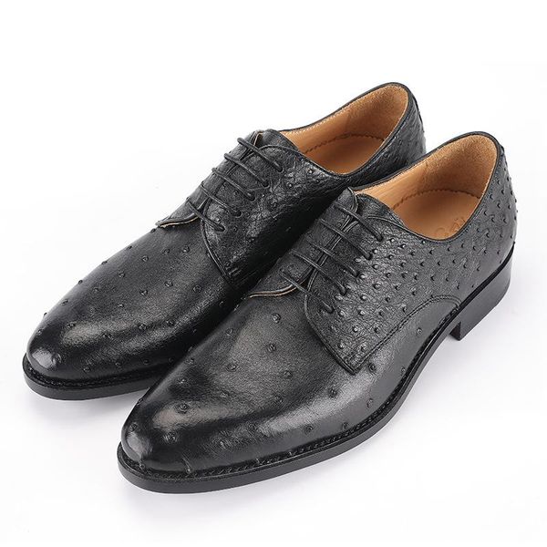 

dress shoes ostrich men 100% genuine leather derby casual formal brand party wedding luxury men's oxford alligator, Black