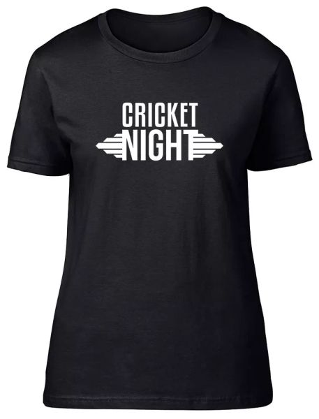 

cricket night fitted womens ladies t shirt, White;black
