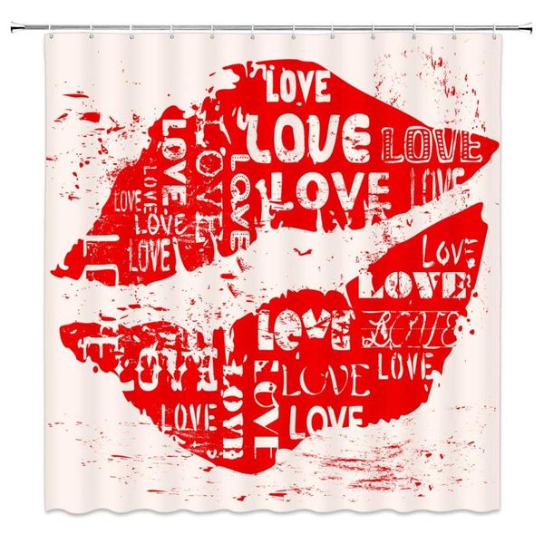 

red lips shower curtain lip print love kiss sign biting valentine's day romantic girls funny cute quotes fabric curtains