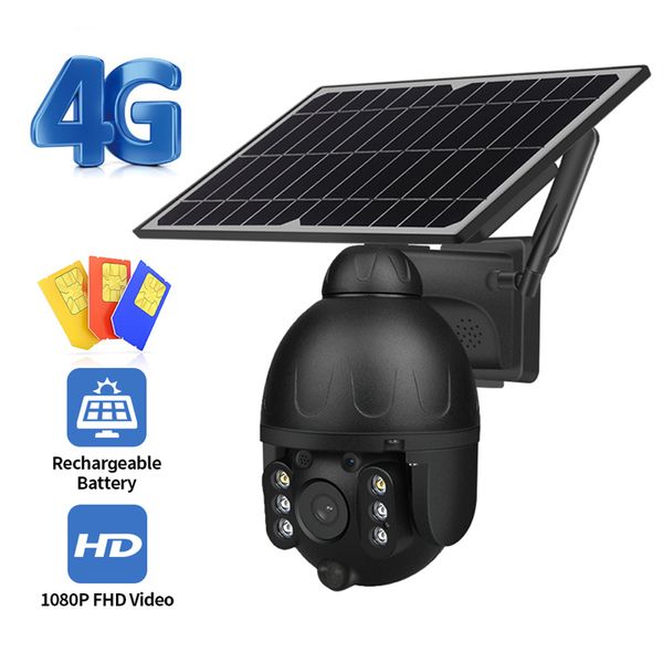 Energia solar 4G Vigilância à prova d'água de baixa consumo de baixo consumo de vídeo HD CCTV bateria PTZ Solares IP Câmeras