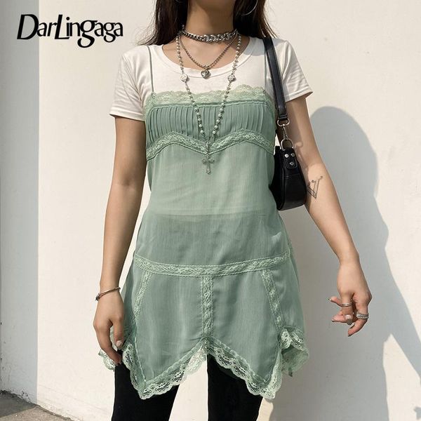 

casual dresses darlingaga y2k fairycore lace patchwork transparent chiffon dress women vintage fashion slip irregular club party, Black;gray