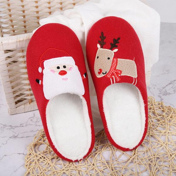 

women warm plush winter slippers ladies christmas elk flat shoes indoor non-slip short fur cotton female flip flops, Black