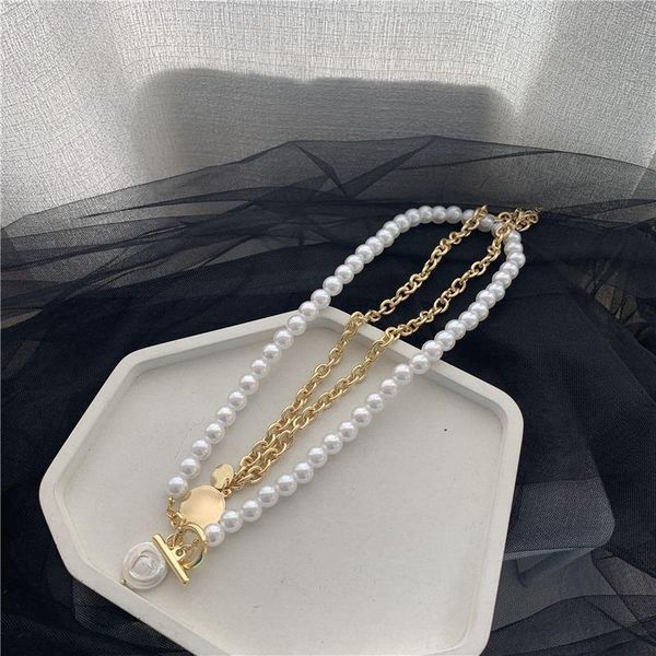 

orgin summer double layer round pearl pendant necklace for women baroque metal sequined wedding gifts accessories necklaces, Silver