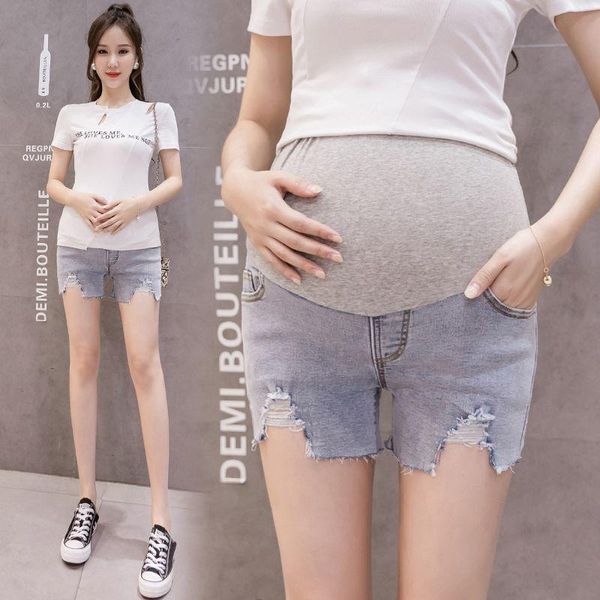

maternity bottoms 1100# jeans shorts summer high waist cropped denim pants belly support abdomen elastic trousers, White