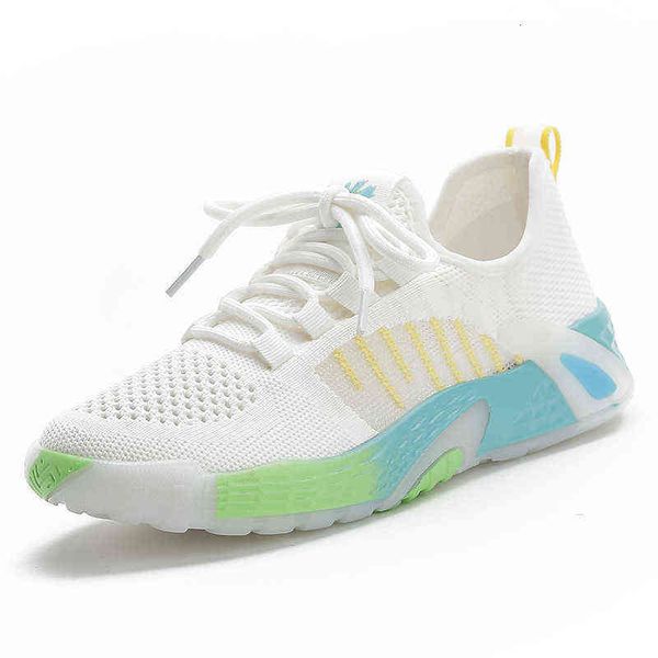 

2021 korean versatile sports breathable women's single shoes shallow lace up small white flying weaving casual father women