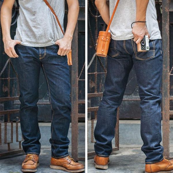 

men's jeans red slim fit 16oz selvage denim pants blue oash