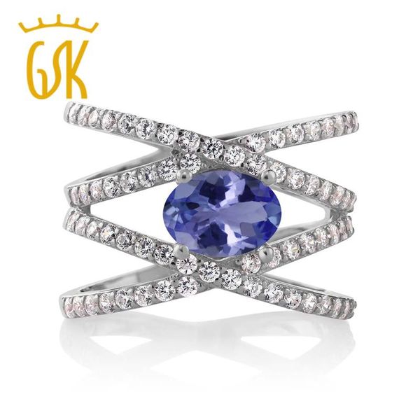 Ringos de cluster Gem pedra rei 925 prata esterlina azul tanzanite feminino ring ring 2.09 cttw 8x6mm jóias finas do centro oval de 8x6m