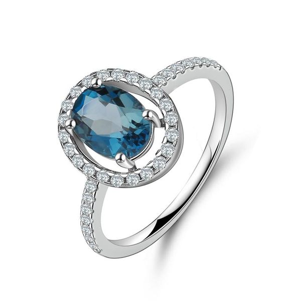 

cluster rings gem's ballet 1.58ct natural london blue z gemstone ring for women wedding band 925 sterling silver fine jewelry, Golden;silver