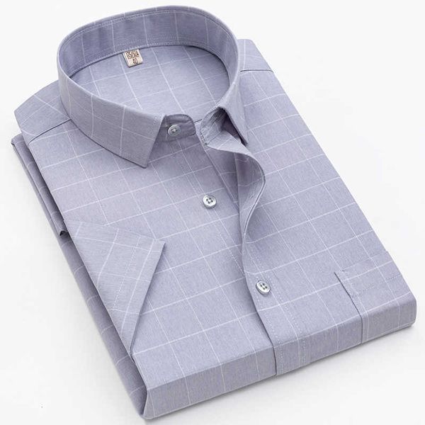 Chegada Camisa Homem Verão Fino Single Pocket Casual Social Foraml Verificar Office Workwear Botão Slim Fit Collor Mens Roupas 210609