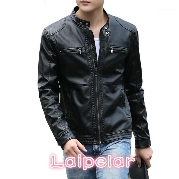 

men's fur & faux laipelar 5xl leather jackets men stand collar coats male motorcycle jacket casual slim brand clothing, Black