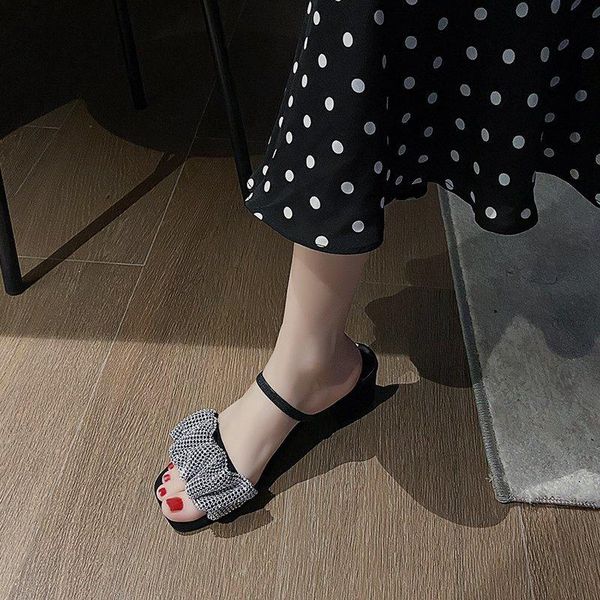 

flock female shoes ladies' slippers square heel women heels luxury slides med 2021 block high designer scandals rubber pu basic, Black