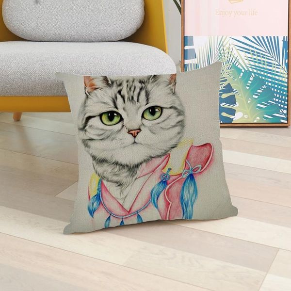 

pillow case cat dog pattern cotton linen sofa waist cushion covers home decor