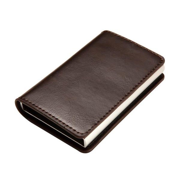 

card holders maideduod men antitheft holder fashion metal credit aluminium case pu leather travel wallet, Brown;gray