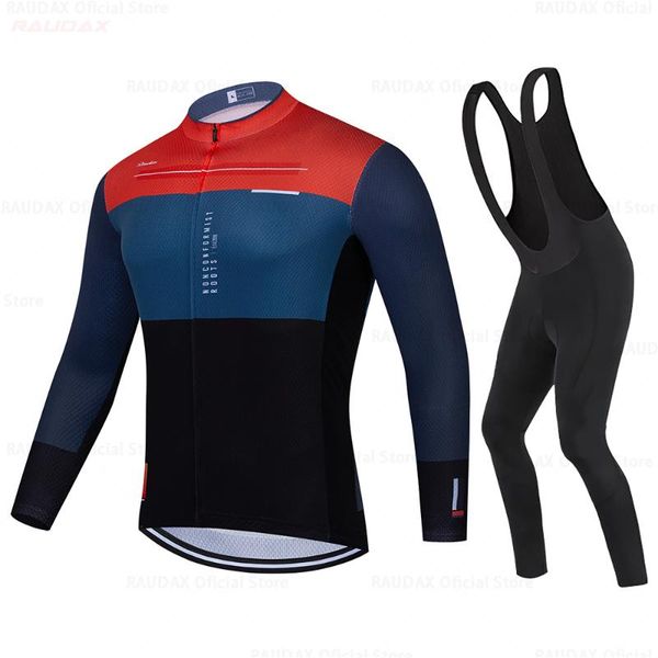 

racing sets 2021 raudax summer cycling jersey set bicycle clothing breathable men long sleeve shirt bike bib pant ropa ciclismo, Black;blue
