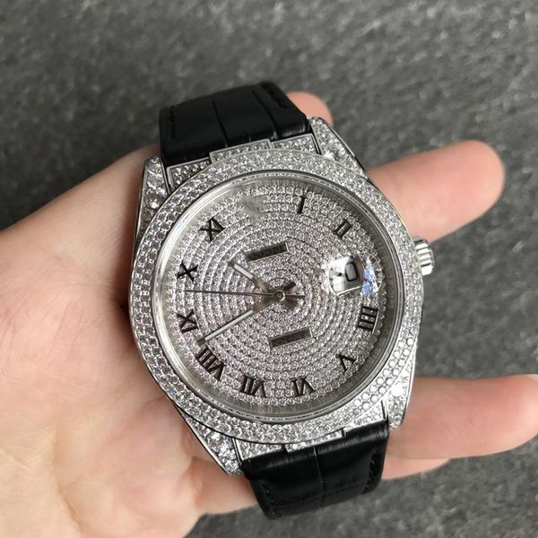 

n montre de luxe diamond watch 40mm etc2836 fully automatic movement 904l fine steel case alligator leather watchband mens watches, Slivery;brown