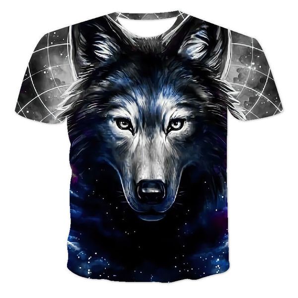 

summer t-shirt fashion new cool animal wolf digital printed children's wear casual cool printed t-shirt 8ne, White;black