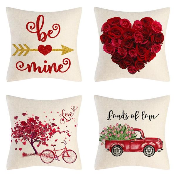

cushion/decorative pillow wuyi valentine's day cushion cover 45x45 linen love rose pillowcase decorative sofa cushions pillowcover home