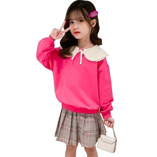 

children clothes plaid pattern tracksuits for girls sweatshirt + skirt sets clothing teen school 210528, White