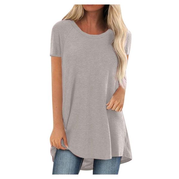 

women's t-shirt plus size 5xl women t-shirts long summer bohemia round neck y2k femme short sleeved solid colours o-neck tshirt clothe, White