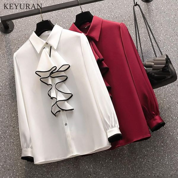 

women's blouses & shirts professional temperament chiffon long sleeve women elegant 2021 spring white ruffles formal office ladies work