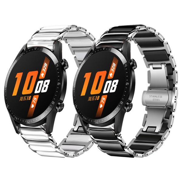 

watch bands stainless steel ceramic strap for huawei gt 2 42mm 46mm bracelet 2e gt2 pro & honor magic watchbands, Black;brown