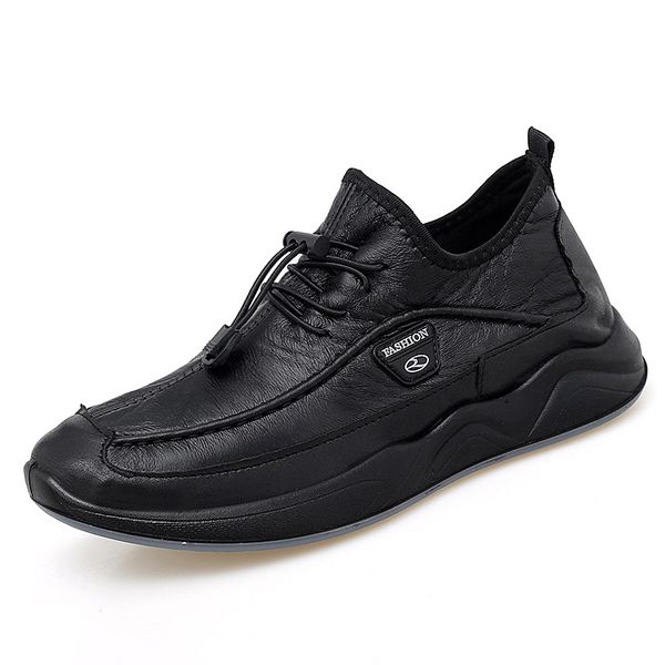 

new fashion sneakers men shoes soft male leather footwear thick sole mens casual shoes black brown a2576