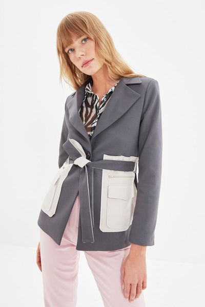 

women's jackets trendyol lacing detailed jacket twoaw22ce0361, Black;brown