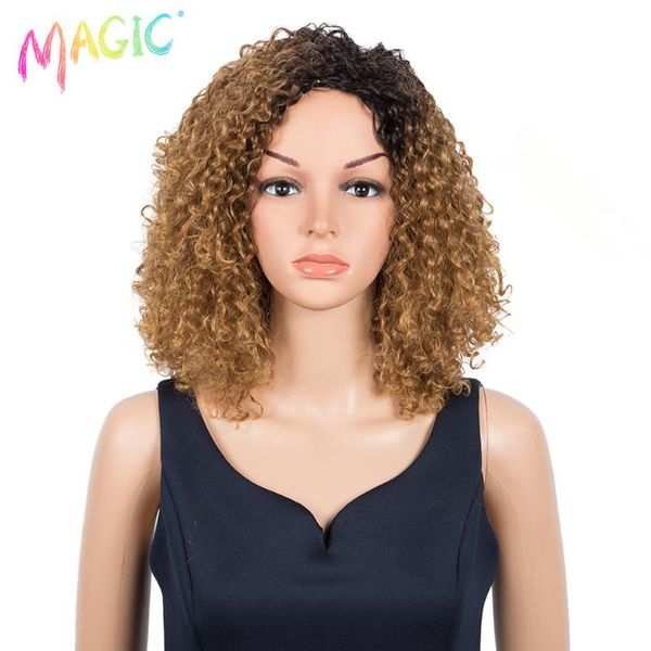 

synthetic wigs magic 16inches afro kinky curly wig ombre black blonde long for women heat resistant fiber hair