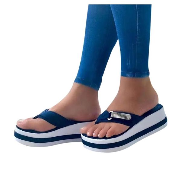 

slippers jaycosin women's plus size casual platform color matching flip-flop sandals and shallow pu wedges shoes chancla, Black