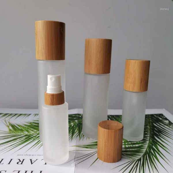 

storage bottles & jars wholesale frosted glass for cosmetics with bamboo lid covered spray bottle mist