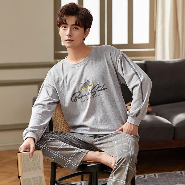 

men's sleepwear caiyier autumn winter men pajamas set cute cartoon print soft loose o-neck male nightwear plus size lounge wear -3xl o, Black;brown