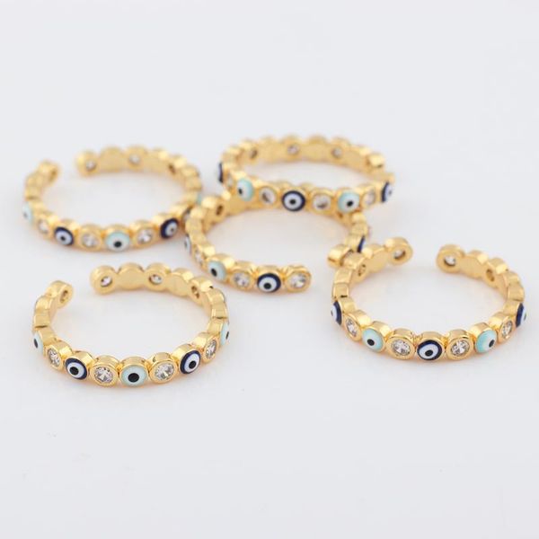 

cluster rings lucky eye blue turkish evil open ring copper gold color finger adjustable for women girls men fashion jewelry, Golden;silver