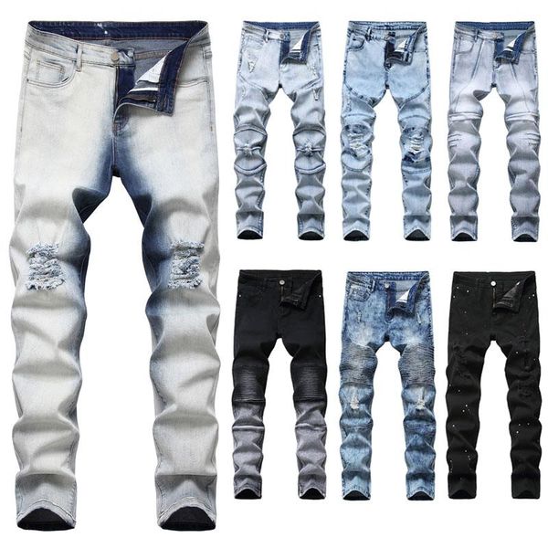 

men's jeans men skinny stretch pant denim pants casual slim fit long, Blue