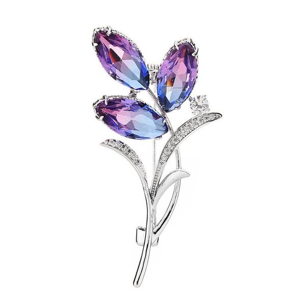 

pins, brooches copper inlaid zircon wedding costume jewelry accessories trend fashion clover tourmaline upscale elegant delicate brooch pin, Gray