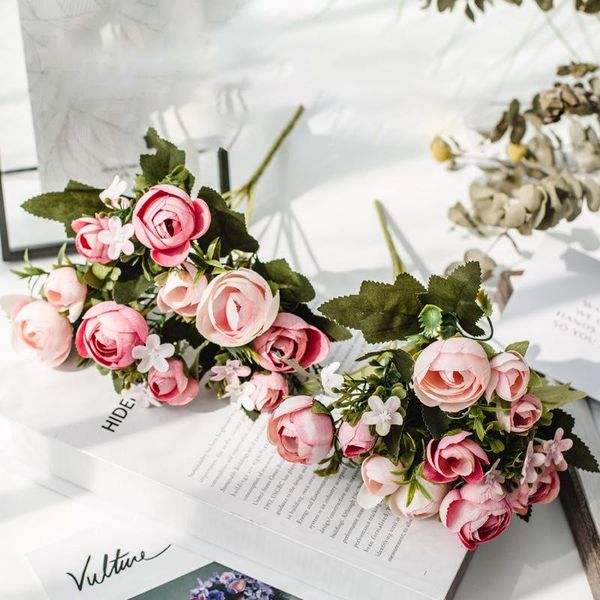 

3pcs 10 heads camellia rose artificial flower silk small bouquet diy home christmas wedding decoration fake decorative flowers & wreaths
