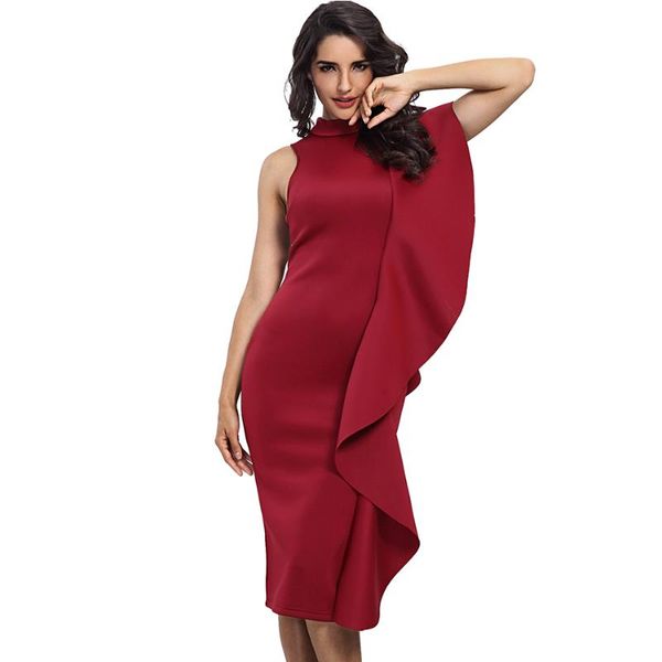 

casual dresses est celebrity party bodycon dress women white sleeveless one-shoulder turtleneck ruffles nightclub vestidos, Black;gray