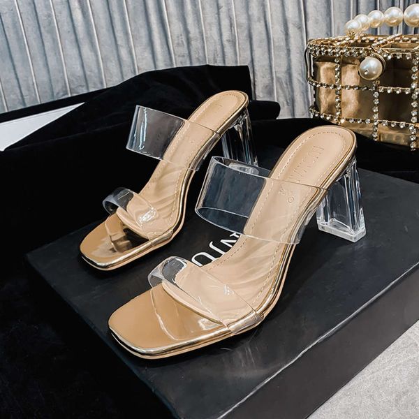 

style transparent high heels slippers women's sandals, Black